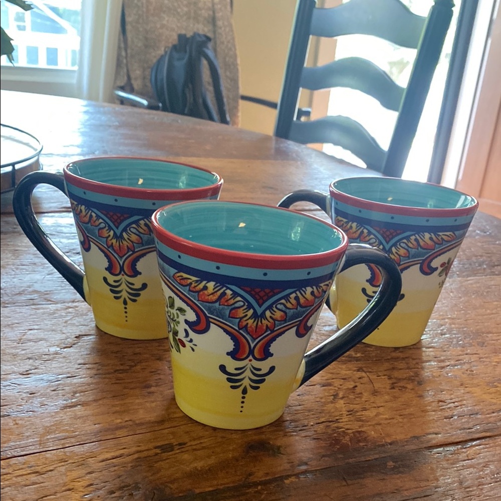 Vibrant Red and Blue Stoneware Coffee Mugs